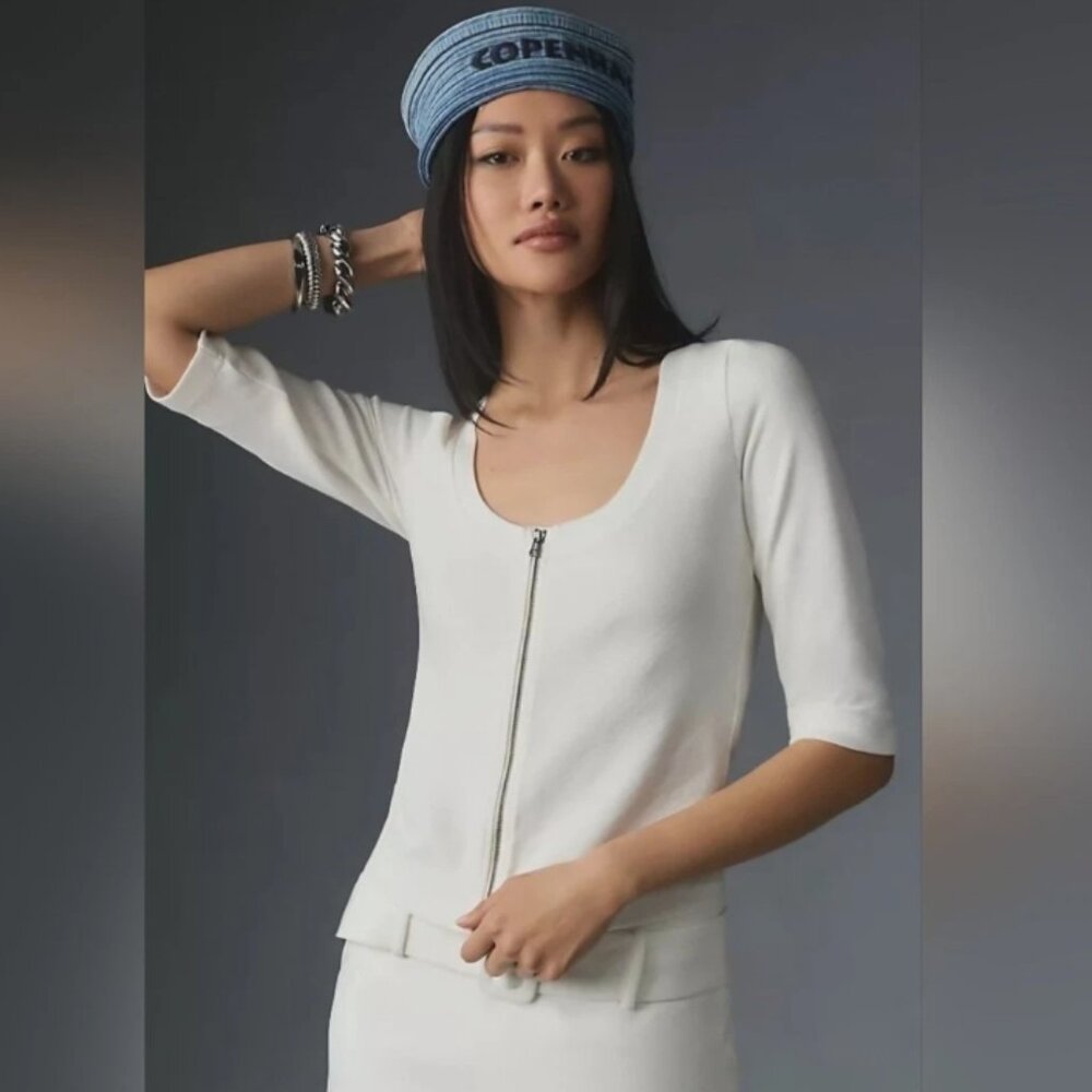 Brand New Women's Maeve Ribbed Front-Zip Top